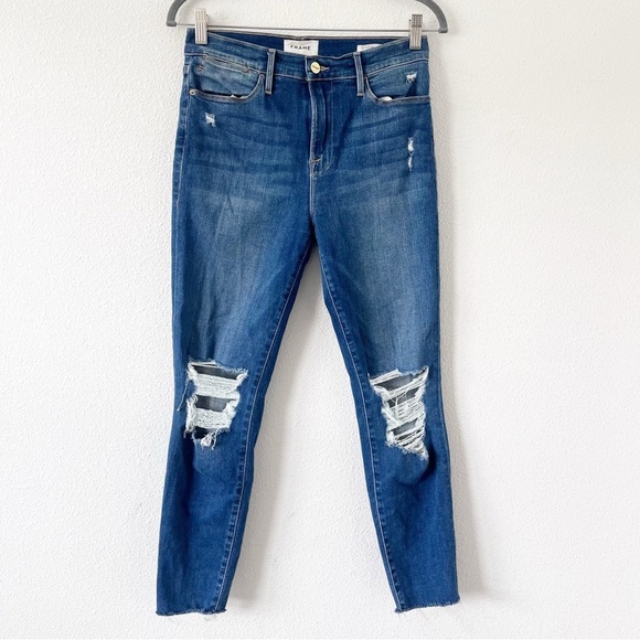 FRAME Denim Jeans Le High Skinny Crop Distressed Jeans in Gaby Wash - Picture 2 of 8